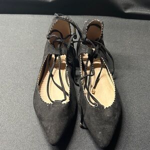 Topshop Black Suede Lace-Up Flats